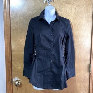 Venus black button up shirt with side lace up details. Size 2. Only worn once.